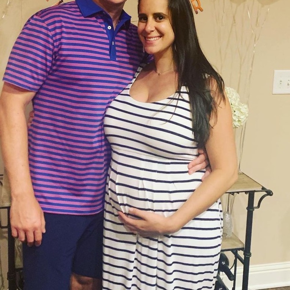 A Pea In The Pod nautical maternity maxi dress